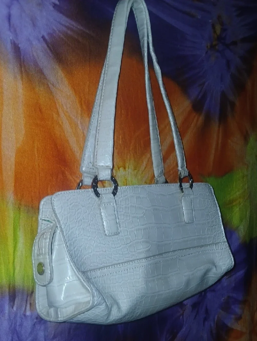 Tommy Hilfiger Y2K Vintage Cream Croc-Embossed Leather Shoulder Bag